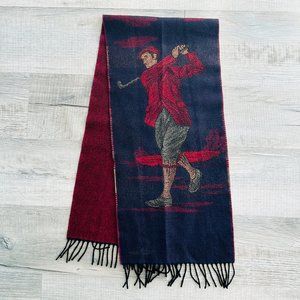 Vintage Sharé 100% Wool Scarf, Golfing/Golfer